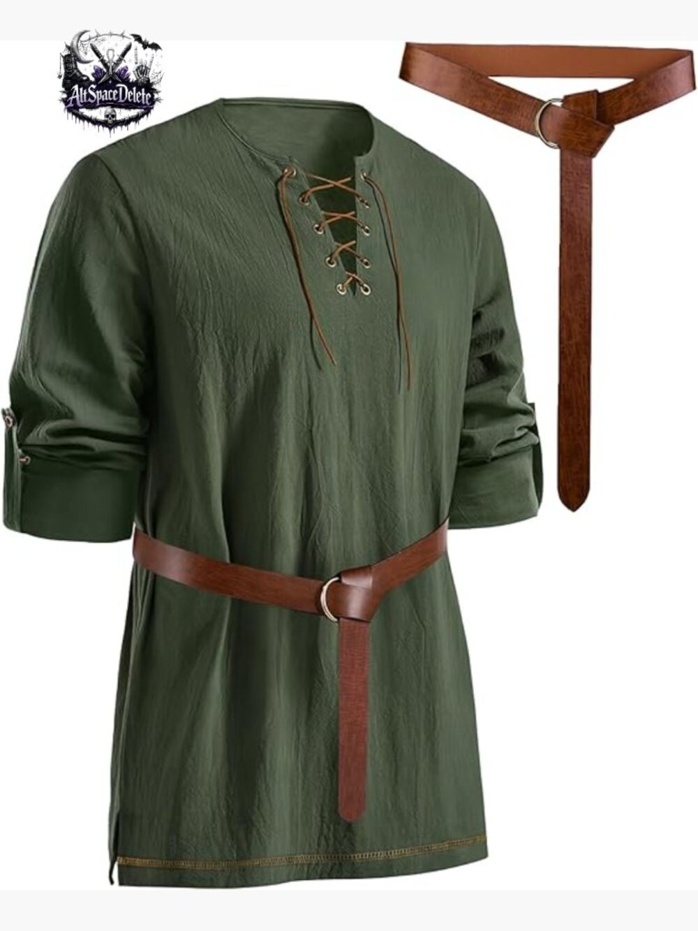 Mens Medieval Pirate Shirt Cotton Lace Up Renaissance Costume with Belt